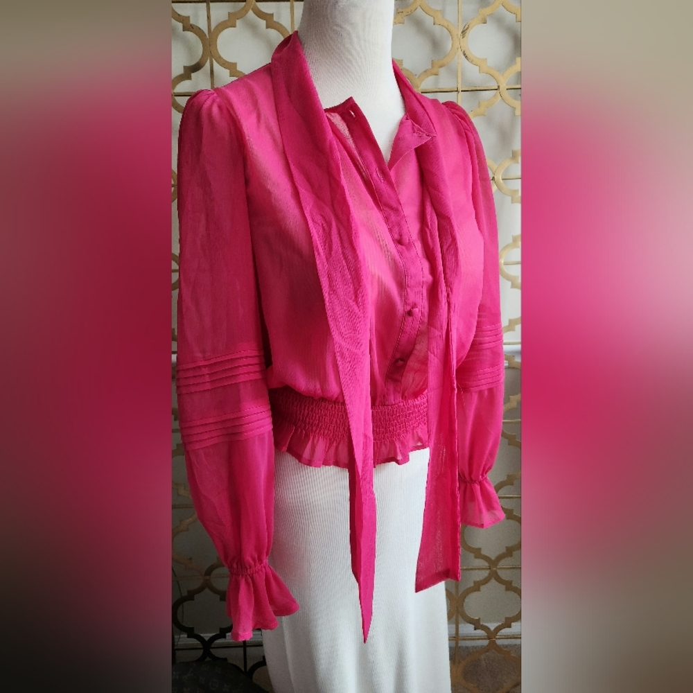 Jealous Tomato Sheer Blouse w/Bowtie & Peasant Sleeves